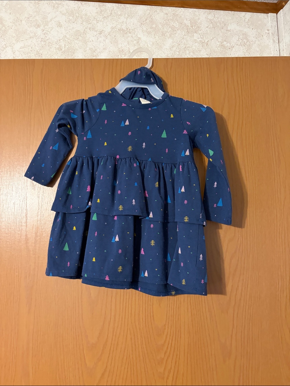 Tucker + Tate Navy Tiered Dress with Multi-Colored Tree Motif